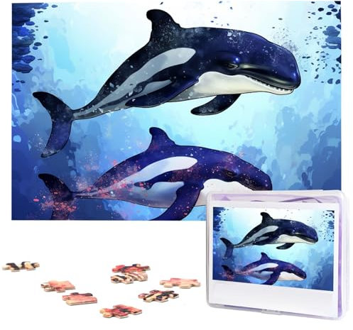 Personalisiertes Holzpuzzle 1000 Teile Puzzle Paar Puzzle Familienpuzzle Orca Killer Wal Bildpuzzle Fotopuzzle für Erwachsene Geburtstag Hochzeit 75 x 50 cm