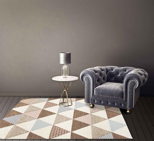 IlGruppone Tappeto Arredo Moderno Sala Cucina Camera Passatoia Antiscivolo in Ciniglia Made in Italy Disegni Piazzati Cotone Misure Grande - Triangoli Fango - 65x115Cm