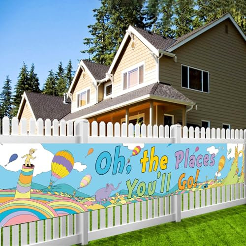 Oh The Places You'll Go Decorations Banner Outdoor Yard Sign, Large 9.8 * 1.6 Ft Party Decorations Garden Banner, Decorations Oh The Places You'll Go Banner