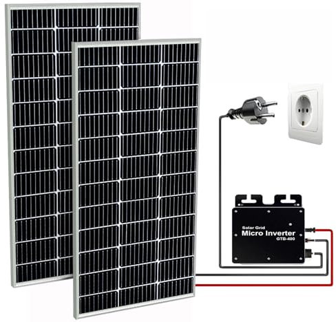 FEDAPURY Balkonkraftwerk Komplett Steckdose 400w Wechselrichter WIFI 2 x 100w Mono Solarpanel Solarmodule Steckerfertig Photovoltaik Solaranlage Plug & Play