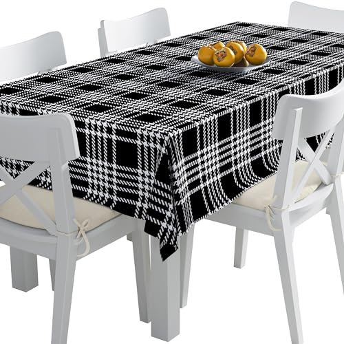 HEKO PANELS Tischdecke 140 x 350 cm Abwaschbar Tischtuch Gartentischdecke Fleckschutz Wasserabweisend Tafeldecke Kariert Schwarz Weiß
