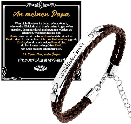 SUNSH Vatertagsgeschenk Papa Geschenk - Geschenke für Papa - Papa Armband Gravur “Weltbester Papa” Braunes Lederarmband Geburtstag Geschenk Weihnachten Valentinstag Gedenktag Herrenarmband
