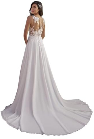 PSFVHHQI Hochzeitskleid Brautkleider Langarm V-Ausschnitt Standesamt Brautmode Brautkleider, White 14, 44