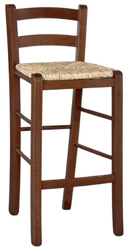 OKAFFAREFATTO MADDALONI Tabouret de bar en bois avec assise en paille noyer foncé h 67 cm du sol à l'assise