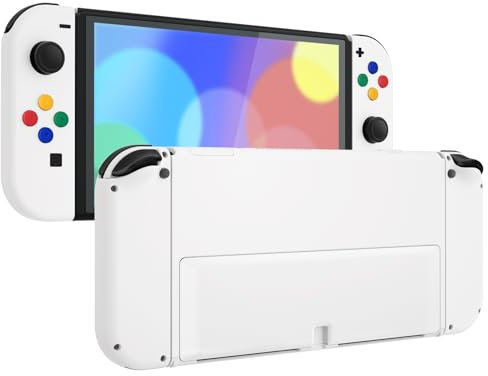 eXtremeRate DIY Carcasa y Botones para Nintendo Switch OLED Accesorios, Placa Trasera, Soporte y Funda Protectora para Joycons, NO Incluye Controlador, Blanco