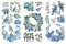 Peacoblue UV DTF Rub-On Transferfolie Möbel-Sticker Blauer Vogel mit Hortensie Muster 15x30cm, 3 Stk. Wasserfeste Deko-Transferaufkleber für Möbel Glas Porzellan Wäscheschränke Kommoden Kunststoff