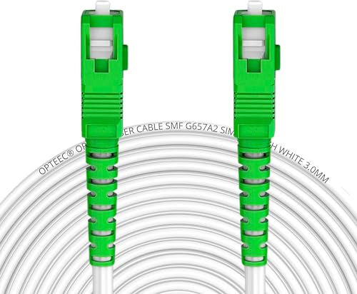 opteec® - Cable de Fibra Óptica blindado para Router -5M- SC/APC-SC/APC - Latiguillo Simplex Monomodo - Compatibles 100% Operadores Movistar Jazztel Vodafone Orange Amena Masmovil Yoigo Lowi - Blanco