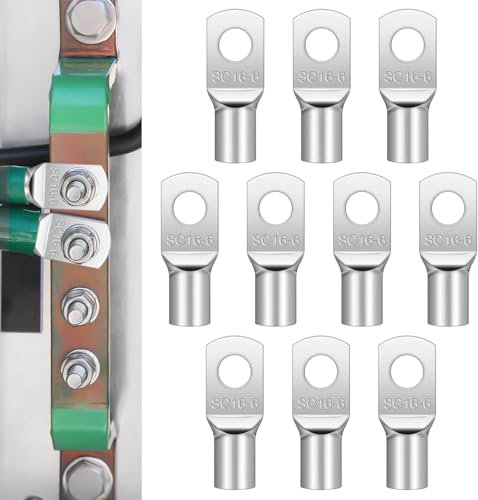 10 Capicorda Elettrici M16-6 mm²,Capicorda Tubolare SC non isolati,Capicorda elettrici a crimpare per cavo batteria automotive