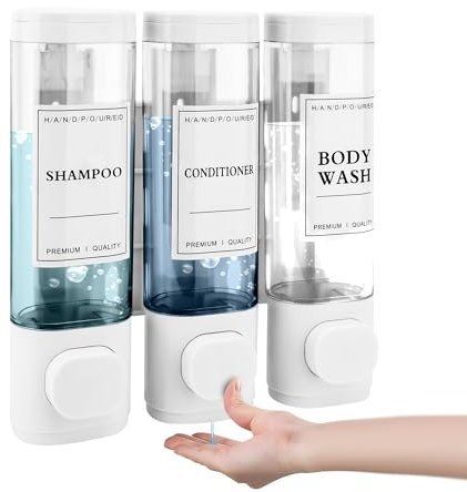 MEKOTRIN Dispenser Sapone Bagno, Dosatore Sapone Bagno Mani Cucina, Dispenser Bagnoschiuma Doccia A Parete Con Etichetta Impermeabile Per Cucine Bagni (Bianco, 3x300ml)