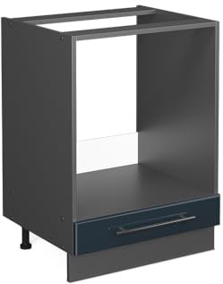 Vicco Herdumbauschrank Fame-Line, Dunkelblau Hochglanz/Anthrazit, 60 cm, AP Marmor