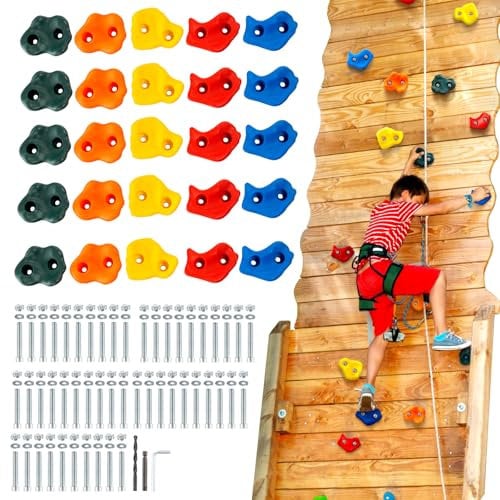 VEVOR 25 Presas de Escalada en Rocas Presas de Escalada de Varios Tamaños y Colores para Niños y Adultos Presas de Pared de Roca con Hardware de Montaje para Juegos de Patio Interior y Exterior