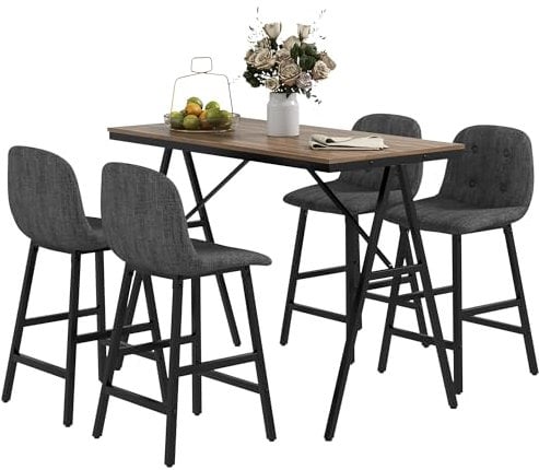 HOMCOM Bartisch mit Barhocker Set, 5-teilige Essgruppe, Küchentisch, Bistrotisch mit 4 Stühlen, Bartisch Set für Küche, Wohnzimmer, Stahl, Dunkelgrau, 120 x 60 x 91 cm