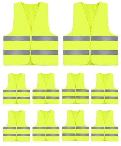ZephyrCraft 10 Pezzi Giubbotti ad Alta Visibilità, Gilet Sicurezza Riflettente con 2 Strisce Riflettenti per Lavori Stradali, Ciclismo, Corsa e Costruzioni