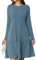 Ritiriko Womens Herbstkleider Mit Tasche Fließend Crewneck Langarm Imperium Taille Winterkleid für Damen Blau M