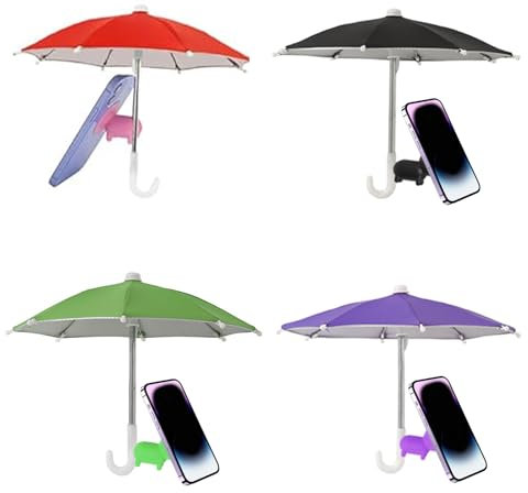 KGJAXF 4Pcs Cute Piggy Suction Cup Phone Umbrella, Multifunctional Phone Umbrella Holder for Sun, Black, Purple, Red, Green