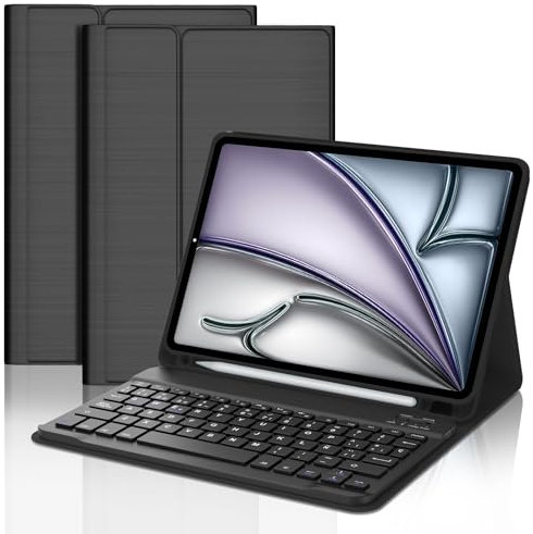FOGARI Teclado iPad Air 11 Pulgadas M2/M3 2024/2025, Funda iPad Air 11 2025 con Teclado, Español Ñ Teclado Bluetooth para Air 11 M2/M3 2024/2025, Negro