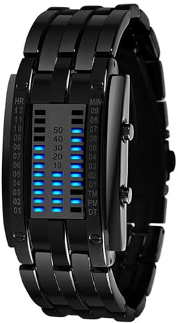 ADSBIAOYE Men's and Women's Watches Fashion Creative Double Matrix Binary LED Waterproof Stainless Steel Watch (Women's Black)