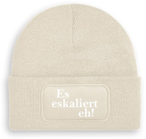 Prozente Momente Es eskaliert eh! - Beanie | Strickmütze | Wollmütze | Beanie mit Druck | lustige Sprüche | Apres-Ski | Winter | Beige