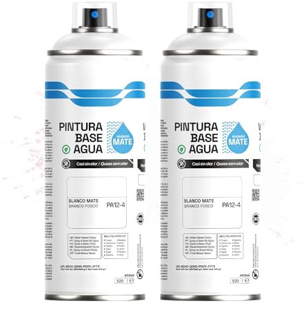 Etrexonline Pintura Spray Ecológica 400ml - Base Agua, Sin Olor - Para Muebles, Metal, Plástico y Madera - Colores Vivos y Permanentes, Cobertura Uniforme - Blanco Mate, 2 unidades