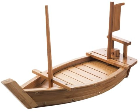 Serviertablett aus Holz in Form eines Sushi-Boots, 6 Größen, japanische Sushi-Teller, Sushi-Boot, Sashimi-Servierplatte für Restaurant oder Zuhause, Sushi-Tablett (natürlicher Bambus), 80 cm