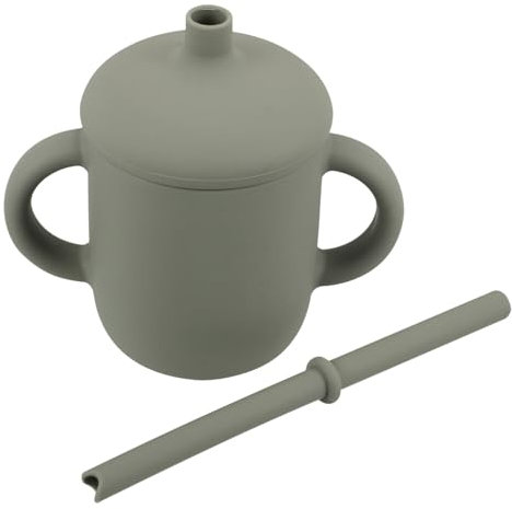 MOLUCKFU Trinkbecher Für Babys Auslaufsicherer Trainingsbecher Mit Strohhalm Und Deckel 150ml Strapazierfähig Und Hitzebeständig Ideal Für Kleinkinder Militärgrün