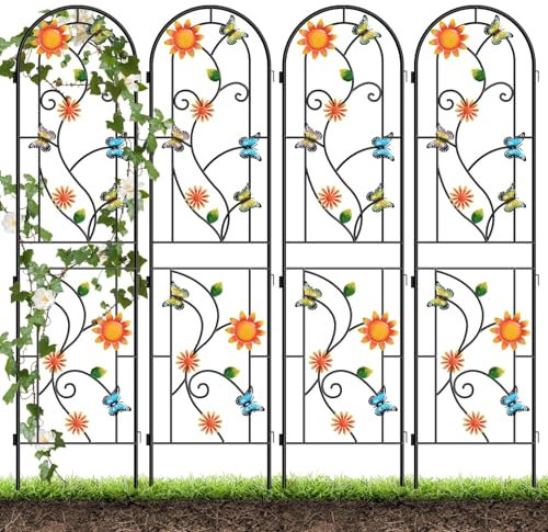2.2 M Traliccio Giardino Piante Rampicanti, Kalolary Confezione da 4 Colorato a Forma di Farfalla in Metallo Antiruggine per Piante Rampicanti in Vaso per Giardino Esterno Fiori Ortaggi Rampicanti