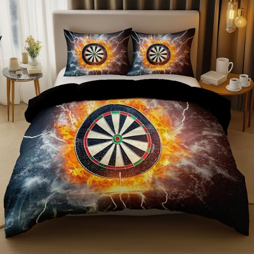 Bettwäsche Set Flamme Darts Sport Orange Schwarz, Microfaser Wendebettwäsche Weich & Bügelfrei Bettbezug Mikrofaser Mit Kopfkissenbezug Mit 2 Reißverschluss 80X80Cm 155 cm X 220 cm