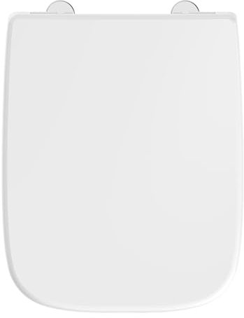 AQUALONA® Duroplast Toilet Seat – Square Shaped, Soft Close - Ceramic Appearance - One Button Hinge Release for Quick Cleaning, Easy Install (White - Square Shaped)