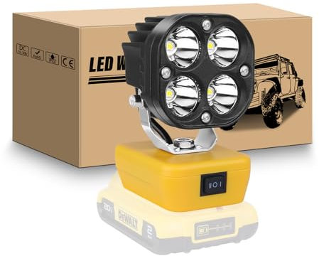 RIGIDON 3 pouces Lampe de travail LED sans fil pour Dewalt 18V, 40W 4000LM Portable Lampe LED Rechargeable Projecteur Chantier pour Garage, Camping, Chantier (Sans Batterie)