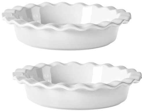 Bosreroy 2 moldes de cerámica para tartas, platos de quiche y tarta de 9.8 pulgadas, color blanco elegante con bordes ondulados para hornear