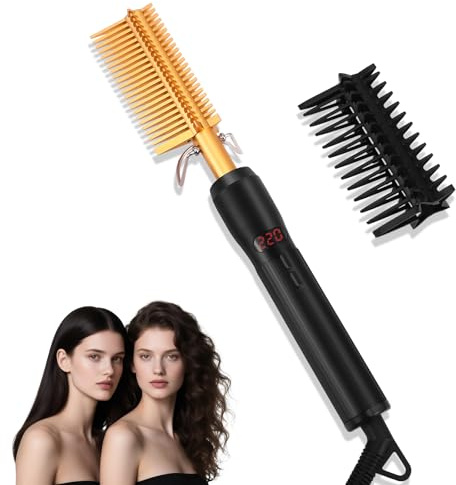 Haarglätter Bürste, Elektrische kamm haarglätter Glättbürste mit Ionentechnologie, Hair Straightener Comb mit LED 330-450℉, 10s Schnellaufheizung, Spliss-Entferner, Anti-Verbrennungs-Design