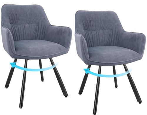 WAFTING Esszimmerstuhl 2er Set drehbar, Armlehnstuhl drehbar 180°,Moderner Polsterstuhl Stuhl Samt, Stühle für Esszimmer,Küchenstuhl für Wohnzimmer,Arbeitszimmer,Schlafzimmer,Grau