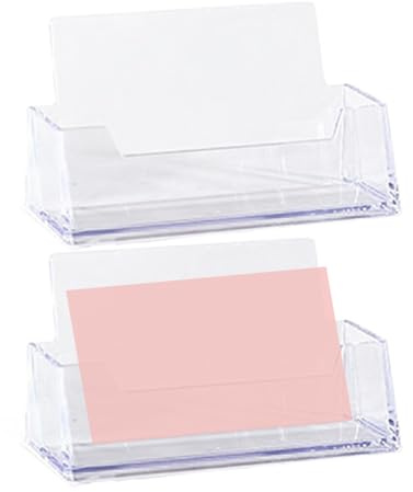 Clear Acrylic Business Card Holder Stand - 2 Pack Desktop Display Organizer for Office, Professional Business Card Holders for Desk, Countertop, Reception, Holds 50 Cards Each, Transparent Case