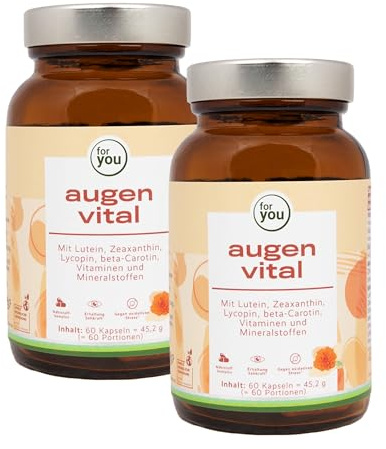 for you augen vital Doppelpack - abgestimmter Augengesundheit-Komplex mit natürlichem Lutein & Zeaxanthin von FloraGLO® - anerkannter Markenrohstoff + Lycopin, beta-Carotin, Vitamine & Mineralstoffe