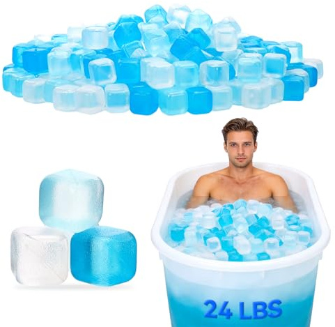 24LBS Reusable Ice Cubes for Ice Bath, BPA-Free Plastic Ice Pack Without Diluting Drinks, Refreezable Fake Ice Blocks for Coolers, Athletes Chiller, Outdoor Parties (Blue and White)