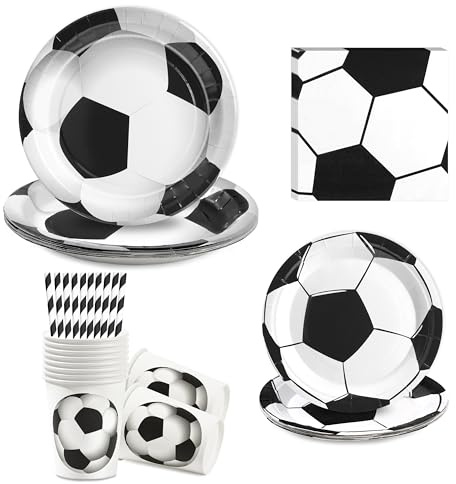 BuyCard Fußball Deko Set 60-tlg. für 10 Gäste – Fussball Geburtstagsparty | 60-teiliges Partygeschirr für 10 Gäste – Teller, Becher, Servietten im Fußball-Design für jede Feier