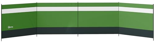 Outsunny Brise-vent de camping à 4 poteaux avec fenêtres transparentes et poteaux en acier pour plage, caravane, camping-car, 725 x 140 cm, vert armée