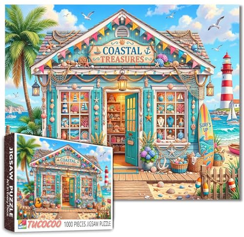 Summer Beach Jigsaw Puzzles 1000 Pieces for Adults, Families(Shell decorations, Surfboards, Jewelry, Seaside souvenirs) Pieces Fit Together Perfectly 19.7''x27.6''inch Frameable Freedom Puzzle Art
