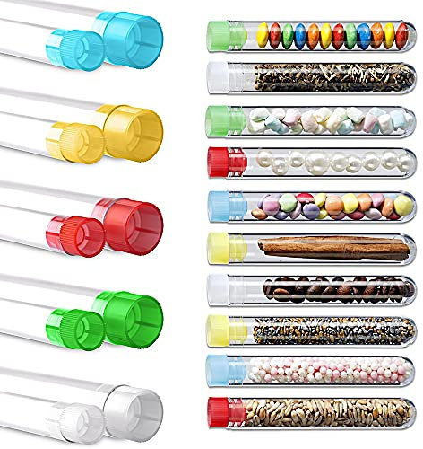 Tuuters 25x Kunststoff Reagenzgläser mit Verschluss-Stopfen (37 Varianten Kappe, Farbe, Größe) 105 x Ø 17mm, Farbmix