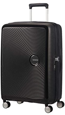 American Tourister Soundbox - Hartschalenkoffer 67 cm Mittelgroß - Trolley Koffer mit 4 Rollen, TSA-Schloss, Erweiterbar & Leicht - 71.5/81 L - Schwarz (Bass Black)