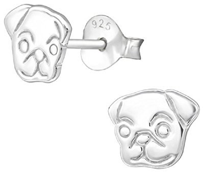 Laimons Mädchen Kids Kinder-Ohrstecker Ohrringe Kinderschmuck Hund Dogge matt glanz Mops 7mm Sterling Silber 925