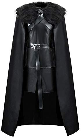 AMNPOLEN ZhangjiayuanST Cosplay Jon Snow Knights Uhr Kostüm Thrones Halloween Mittelalter Schwarz PU Full Party Cape Outfits, Schwarzes Komplettset, Medium