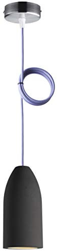 Buchenbusch urban design Betonlampe dark edition 7,5 x 16 cm, Deckenlampe einflammig, LED Pendelleuchte mit Textilkabel Flieder, Hängelampe Esstisch Küche Wohnzimmer, Baldachin gebürstet