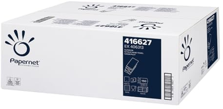 Papernet W-Falz Papierhandtücher 416627, Reiner Zellstoff Weiß, 3.000 Einweg-Falthandtücher, 2-lagig, offene Abmessungen 32x22cm