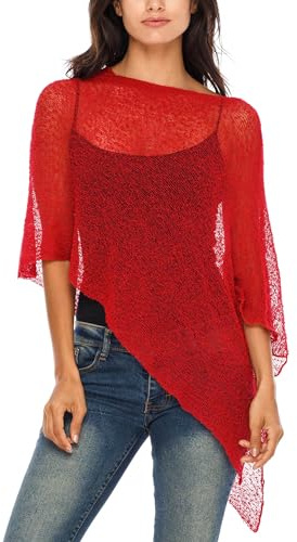 SHU-SHI Damen Poncho Leicht Sommer Transparenter Strick Poncho Schal & Cape, Sheer Cover Up, Pullover Poncho