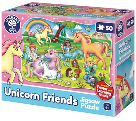 Orchard Toys Unicorn Friends Jigsaw Puzzles for Kids - 50-Piece Unicorn Puzzle for 4+ Year Olds with Giant Poster and Learning Guide - Unicorn Gifts for Girls, Boys, Toddlers, Children - Age 4-7 years