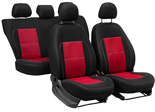 ERJOT Autositzbezüge kompatibel mit VW Golf Plus Rot maßgefertigte modellspezifische Sitzbezüge Komplett Set Velour