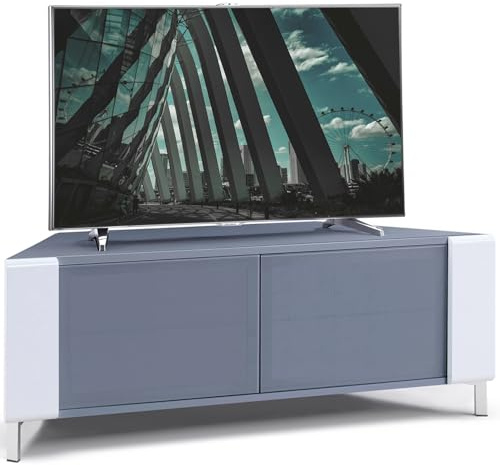 MDA Designs CORVUS Corner-Friendly Grey BeamThru Glass Doors with White Profiles Contemporary Cabinet for Flat Screen TVs up to 50