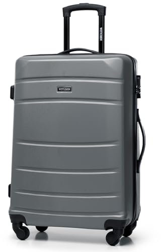 WITTCHEN Mittlerer Koffer Mittelgroßer Trolley Koffer Reisekoffer Check-In Gepäck aus ABS Hartschalen Trolley 4 Rollen Kombinationsschloss Grau