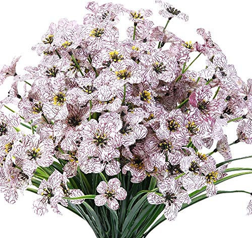 Ruiuzioong Flores Artificiales de Color Violeta para Exteriores, Resistentes a los Rayos UV, 6 Unidades, no se decoloran, Plantas de plástico sintético, decoración del hogar (Blanco)